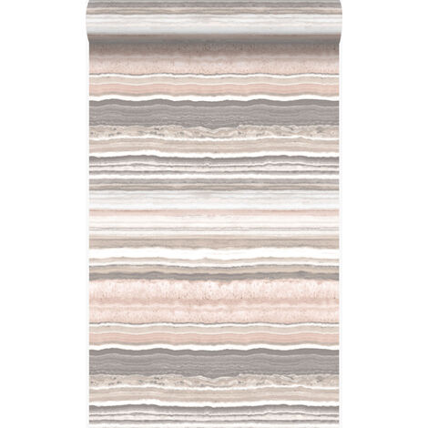 papier peint pierre de marbre en couches rose pêche et beige  - Origin Wallcoverings