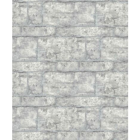 Papier peint pierre trompe l'oeil gris moderne  Tapisserie tendance imitation pierre grise  Papier peint brique idéal salon & chambre