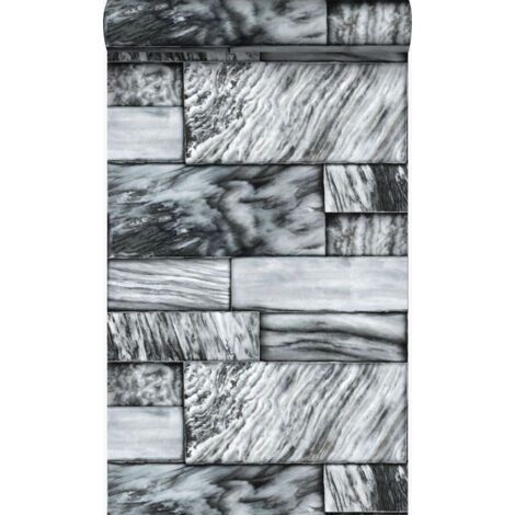 papier peint pierres de marbre noir et blanc  - Origin Wallcoverings