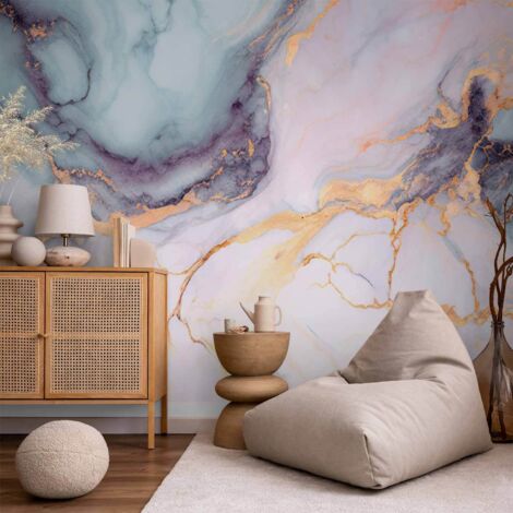 Papier peint - Pierres pastel - structures à base de marbre rose et bleu