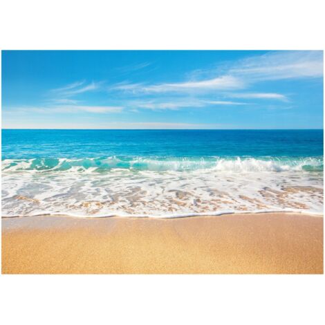 Papier peint plage mer bleue décoration murale pour salon chambre à coucher – 150 x 105 cm Wallarena