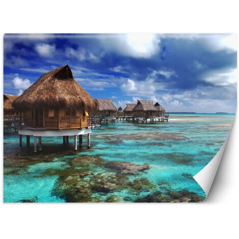 Papier peint Plage tropicale maison eau 200x140
