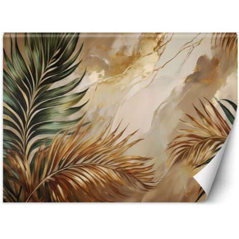 Papier peint Plante Boho Feuilles sur Marbre Lumineux 350x245