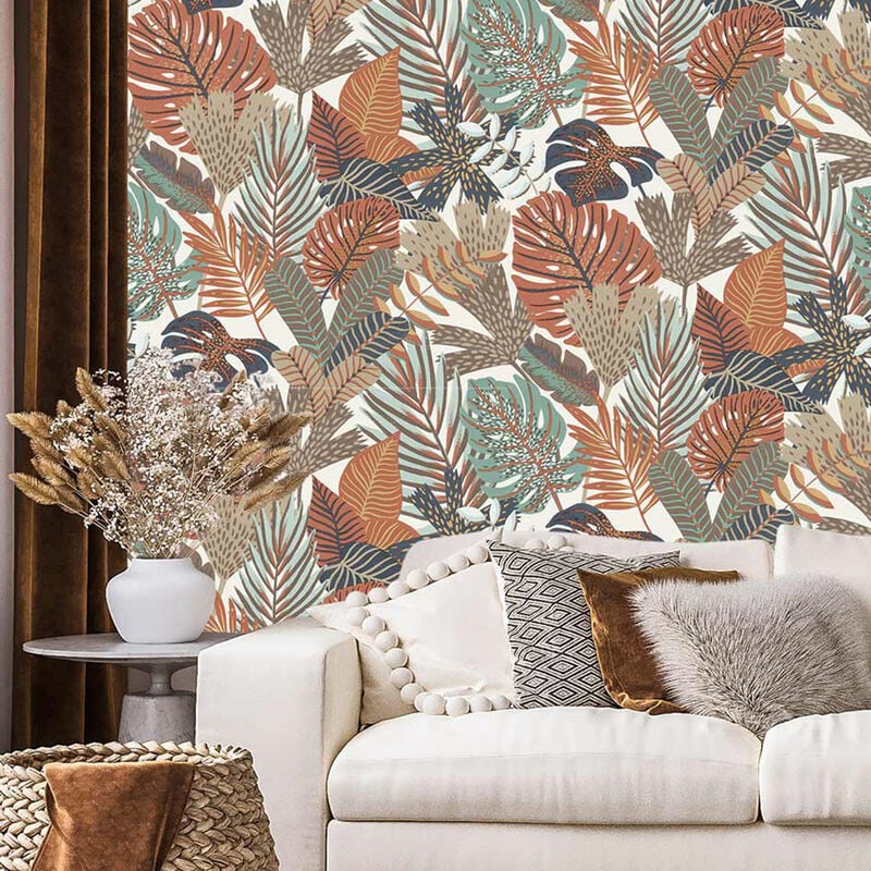 Papier peint plante monstera cuivrée 53x1000cm