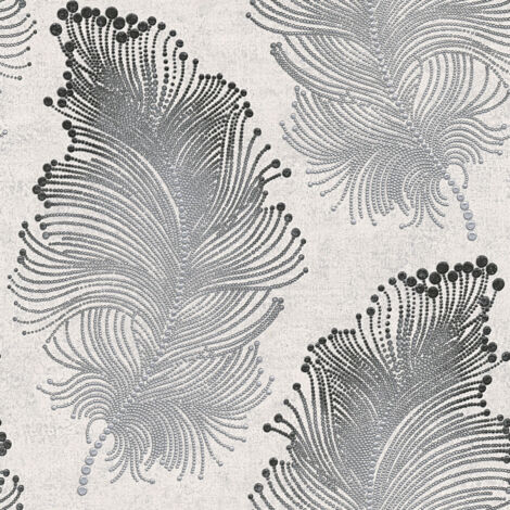 Papier peint plume gris & anthracite Tapisserie chambre adulte avec plume grise Papier peint élégant relief intissé pour salon