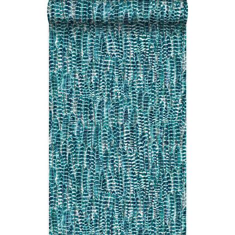 papier peint plumes bleu canard - Origin Wallcoverings