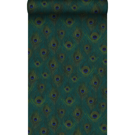 papier peint plumes de paon bleu canard  - Origin Wallcoverings