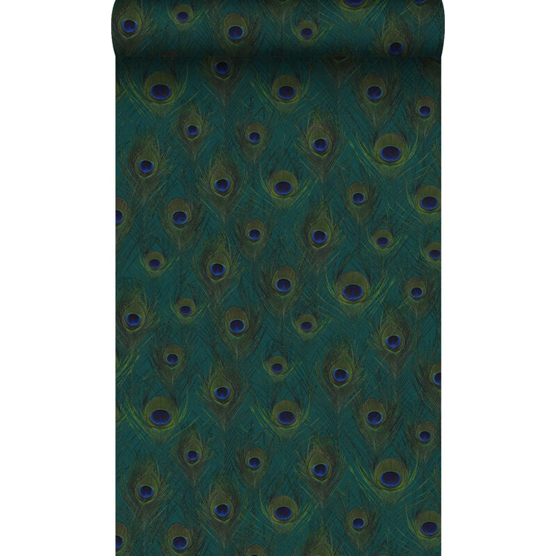 Origin - papier peint plumes de paon bleu canard Wallcoverings