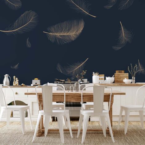 Papier peint plumes sur bleu papier peint