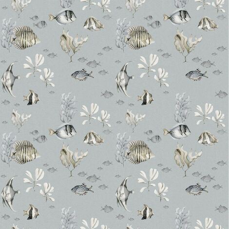 Papier peint Poisson coloré - Gris bleu, Blanc nacre - Gris bleu, Blanc nacre