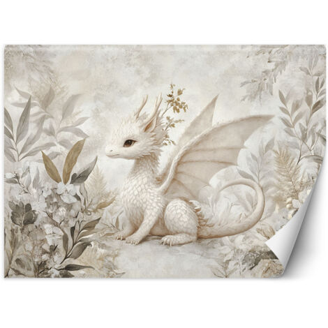 Papier peint pour chambre d'enfants Petits dragons Fleurs Plantes 250x175