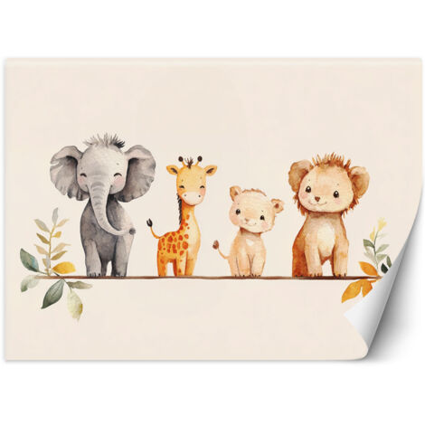 Papier peint pour chambres d'enfants Animaux africains colorés en beige 300x210