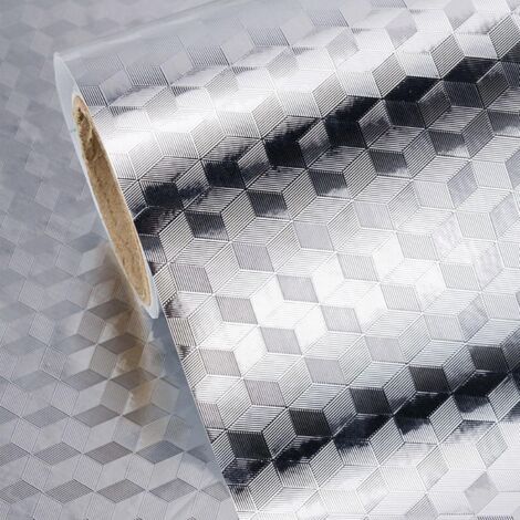 Papier peint pour crédence de cuisine, 40 x 500 cm, autocollant en aluminium, pour revêtements de tiroirs et d'étagères de comptoir (diamant, argent)