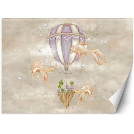 Papier peint pour enfants Maison de poissons en montgolfière 200x140