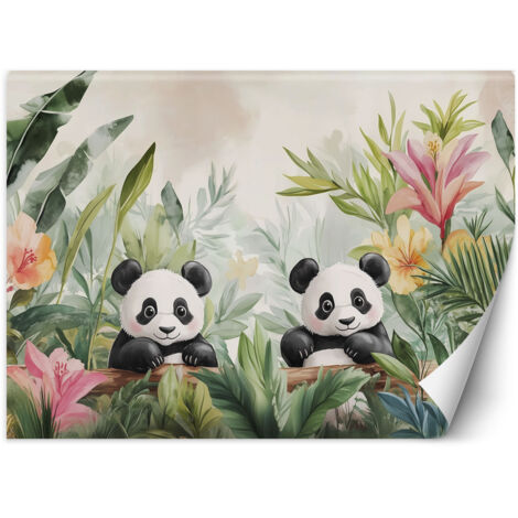 Papier peint pour enfants Pandas en fleurs Plantes 250x175
