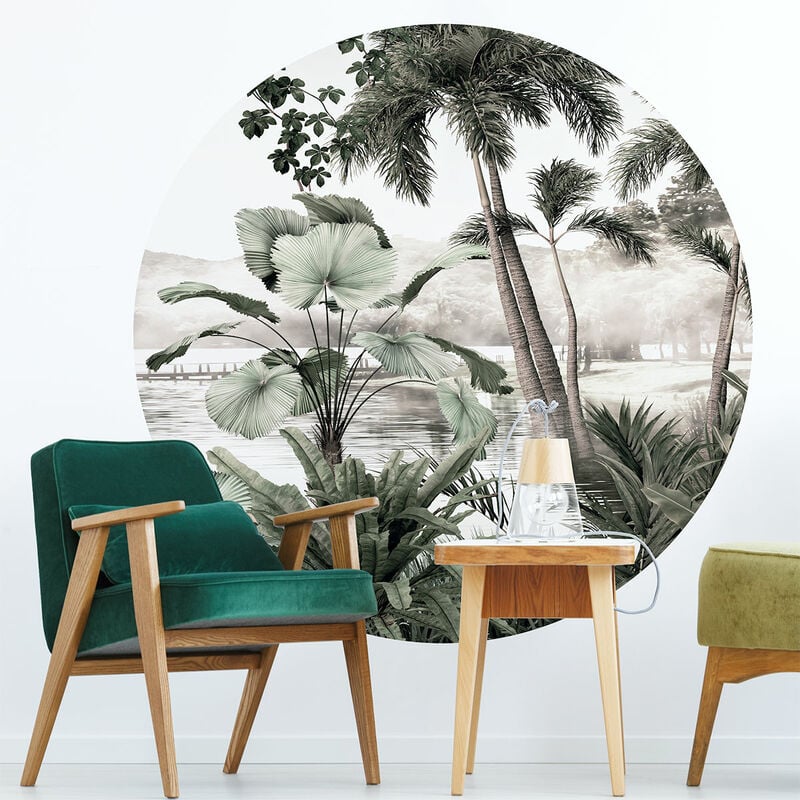 Papier peint intissé pré-encollé fresques géantes - fresque jungle tropicale vintage - 60x60cm