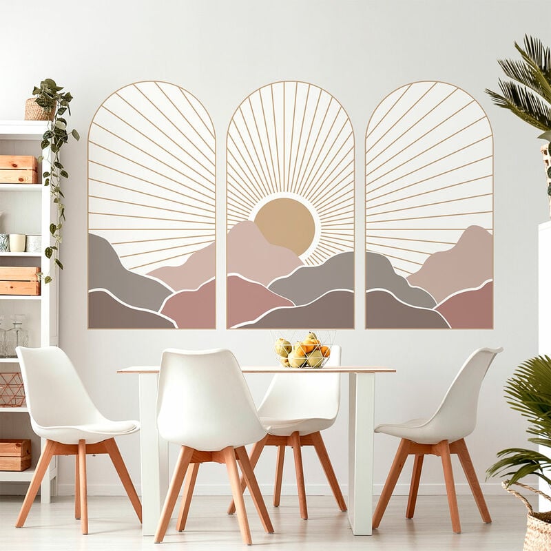 Ambiance-sticker - Papier peint intissé pré-encollé fresques géantes - trio d'arches coucher de soleil asiatique - 90x135cm