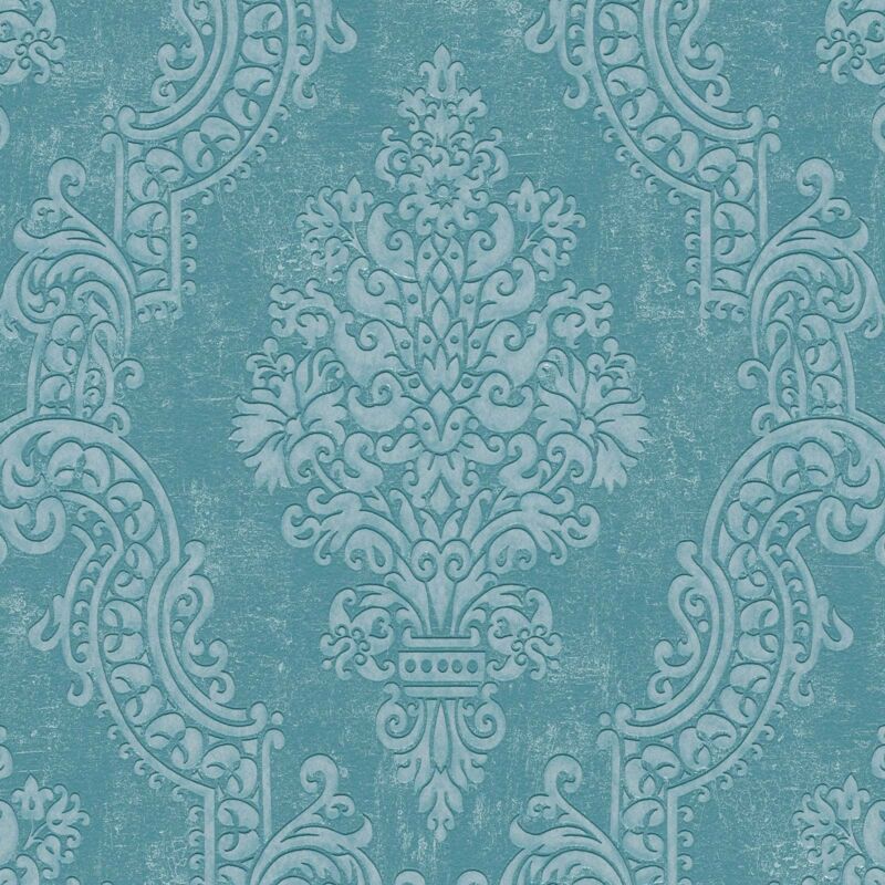 Papier peint turquoise baroque, ambiance noble B397654