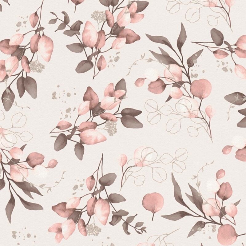 Papier peint fleur rose, fond crème B397681