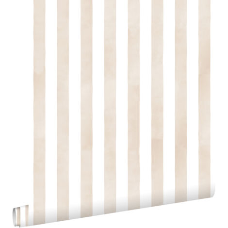 papier peint rayé beige et blanc  - ESTAhome