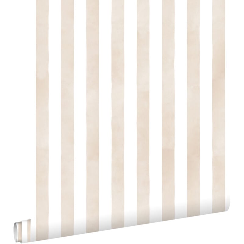 Estahome - papier peint rayé beige et blanc