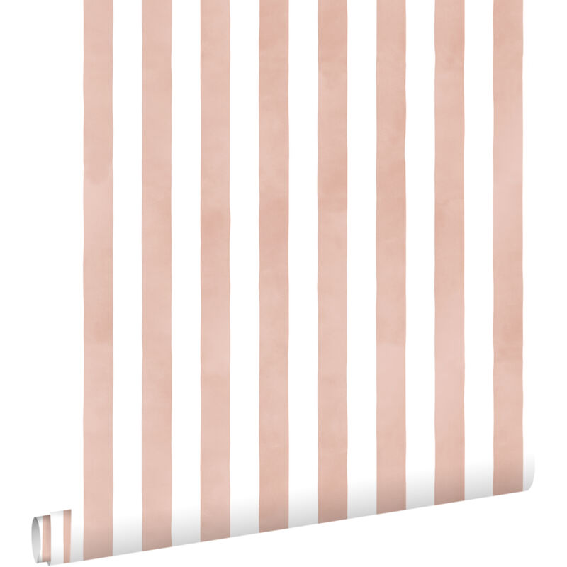Papier peint rayé rose terracotta et blanc Estahome