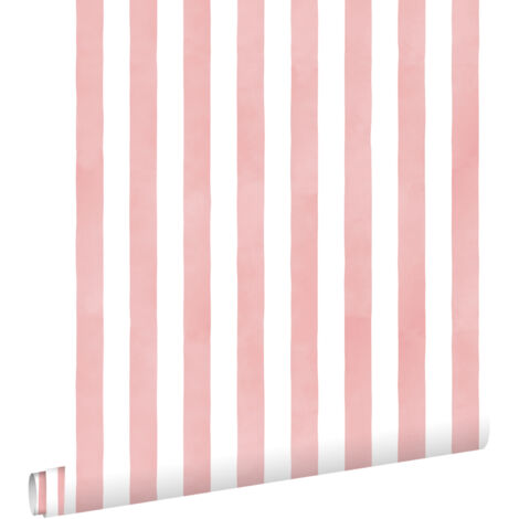 papier peint rayé rose et blanc  - ESTAhome