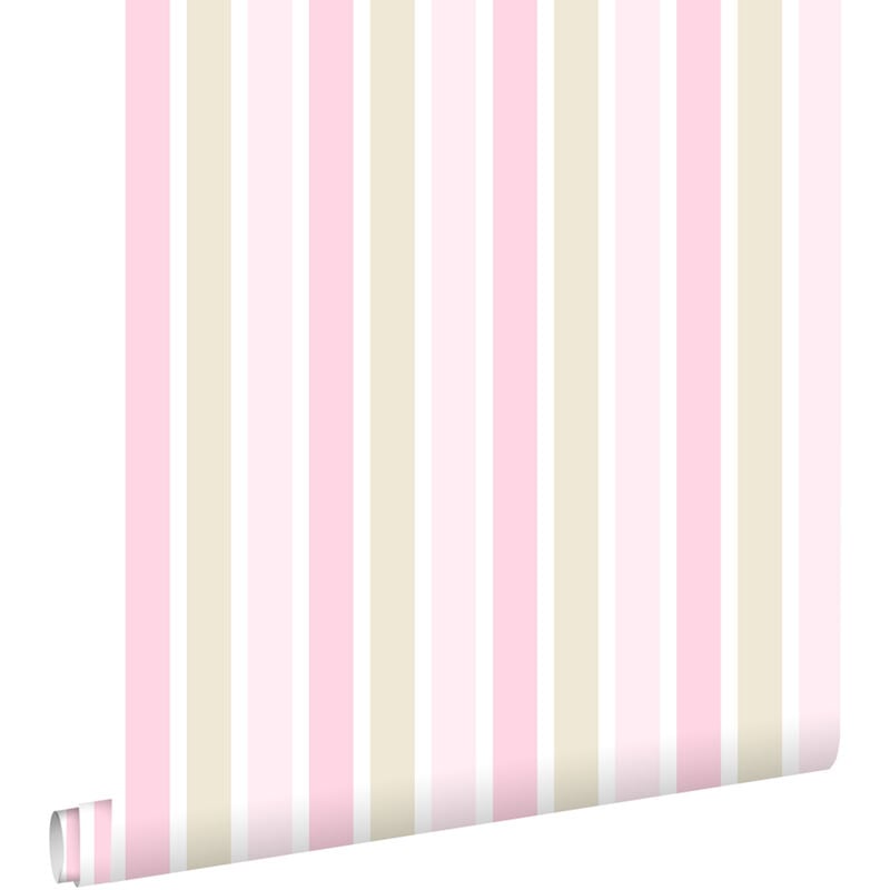 papier peint rayures verticales rose clair, beige et blanc - ESTAhome