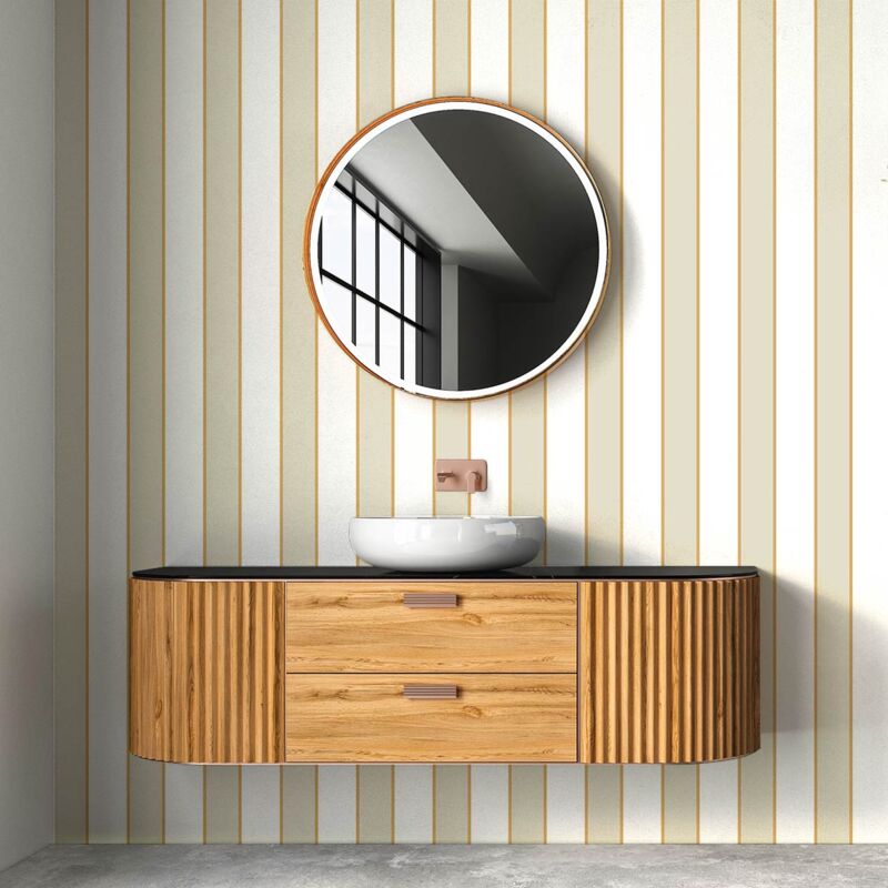 Papier peint rayures beige doré