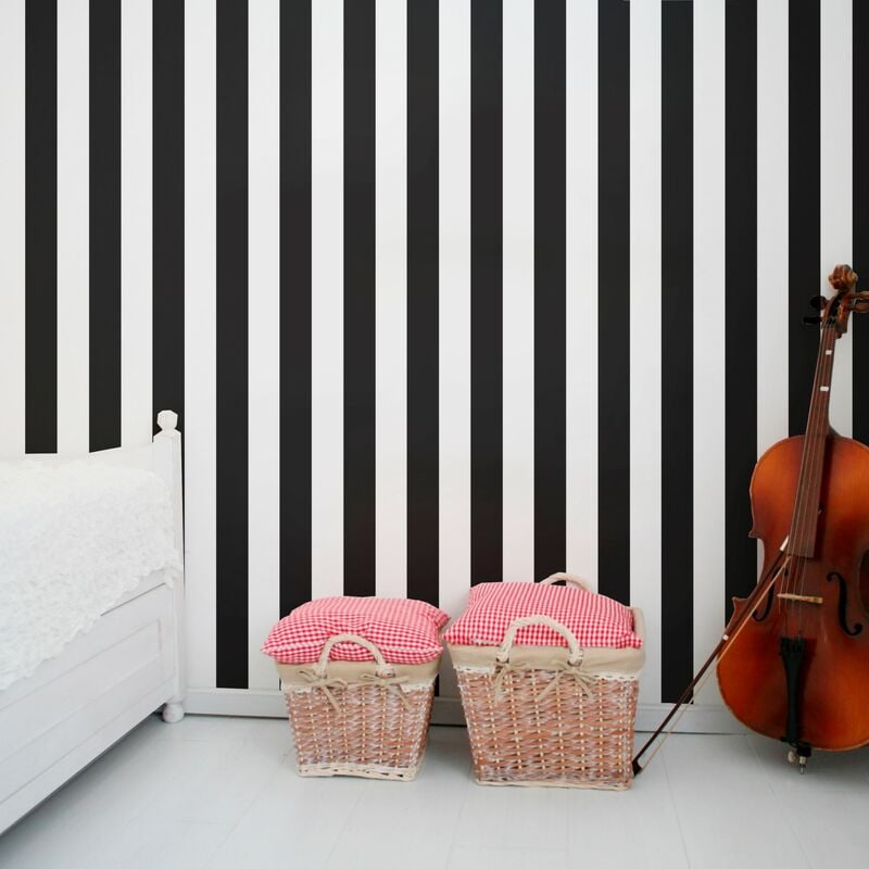 Papier peint intissé Rayures Gravure Duplex 1005 x 52cm Noir, Blanc