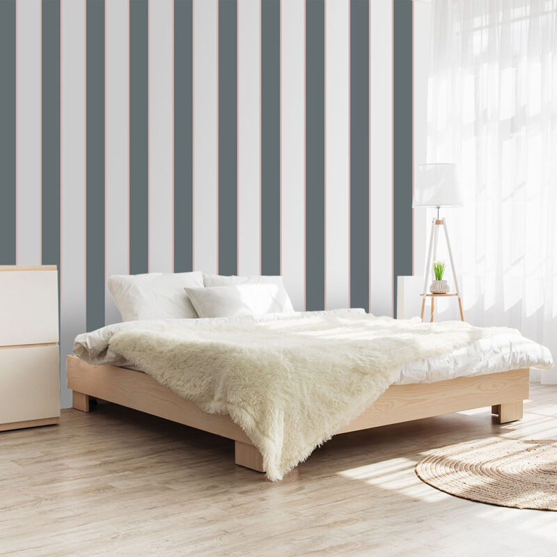 Papier peint rayures gris rose