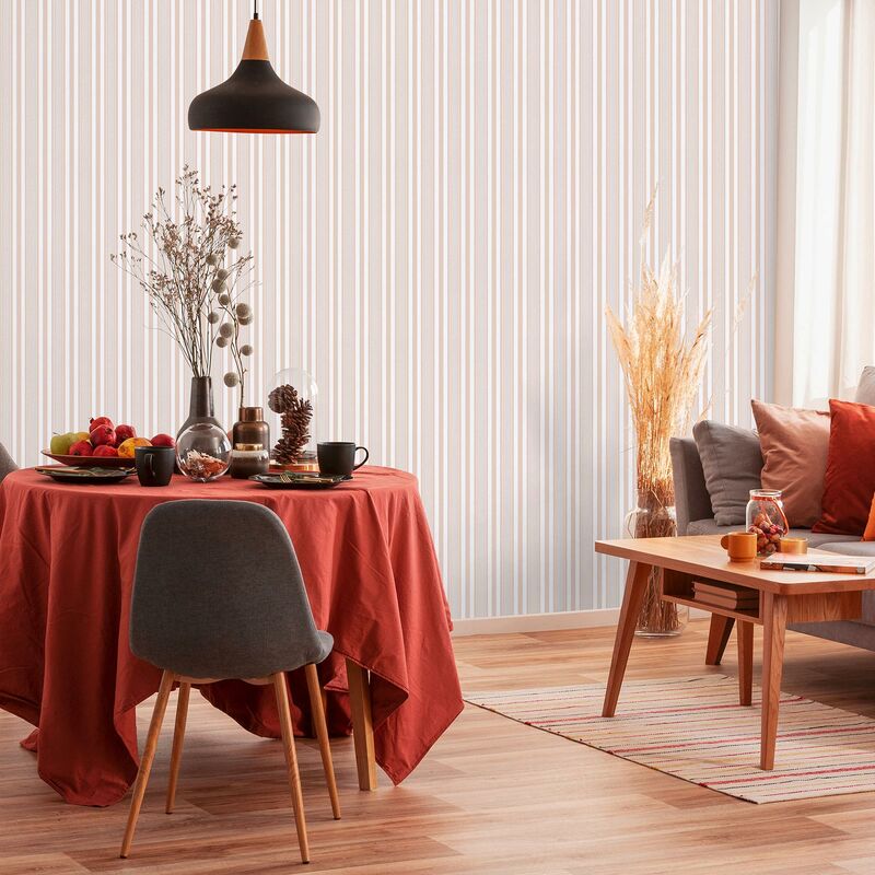 Papier peint rayures rose & beige | Tapisserie rayures rose & beige salon | Papier peint intissé chambre fille & couloir