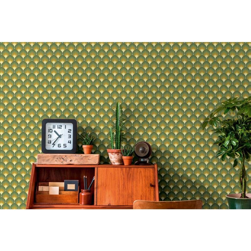 Papier peint Art Déco, vert, jaune, orange B395381