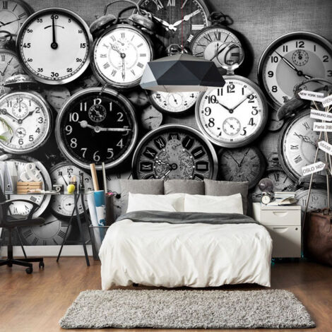Papier Peint "Retro Clocks" 70 x 100 cm