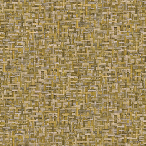 Papier peint rétro jaune imitation bois tissé Tapisserie ocre effet bois pour bord de mer Papier peint vintage aspect bois tressé