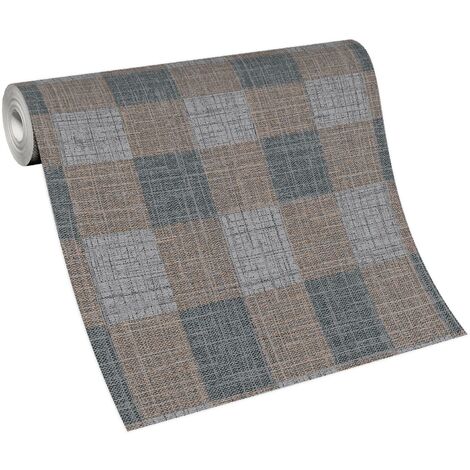Papier peint rétro motif carreaux idéal salon  Tapisserie bleu rouge & grise style vintage  Papier peint à motif carreaux anglais