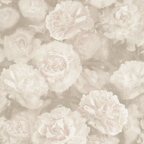 Papier peint romantique chambre | Papier peint grosses fleurs beige & gris idéal salon | Tapisserie fleurie vintage pour chambre adulte - 10,05 x 0,53 m
