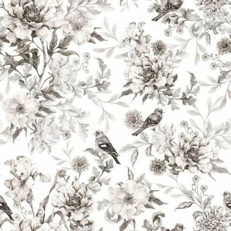 Papier Peint Romantique noir et blanc - Papier peint intissé gris et blanc - Papier peint intissé gris et blanc