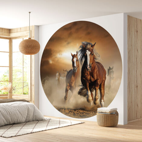 Papier peint rond / cercle - Chevaux - Diamètre 50 cm
