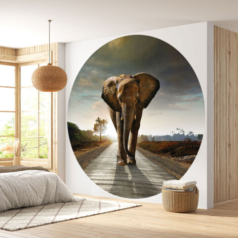 Papier peint rond / cercle - Eléphant - Diamètre 30 cm