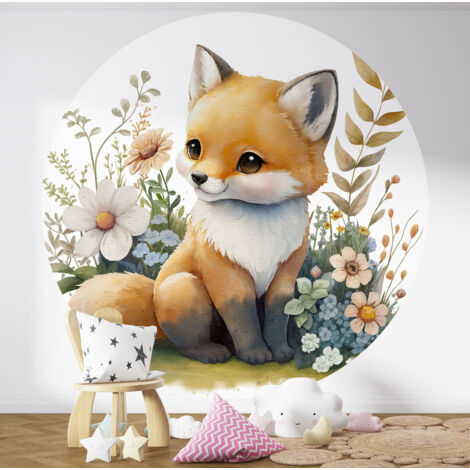 Papier peint rond / cercle Enfants - Bébé Renard - Diamètre 50 cm