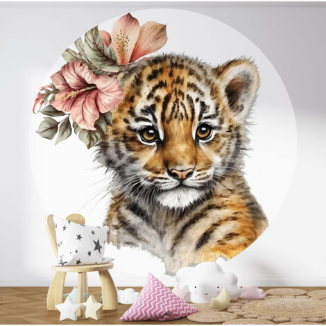 Papier peint rond / cercle Enfants - Bébé Tigre - Diamètre 30 cm