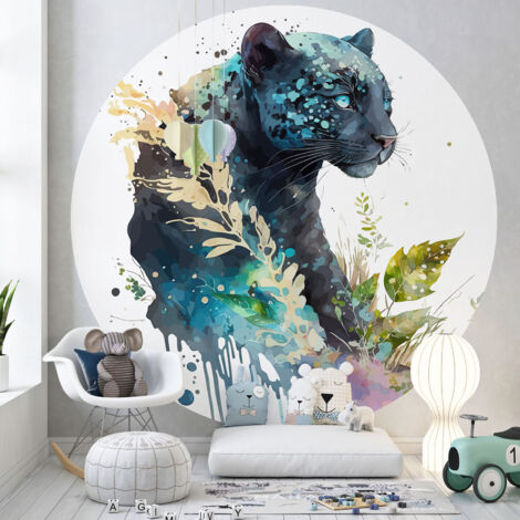 Papier peint rond / cercle Enfants - Panthère Noire - Diamètre 60 cm