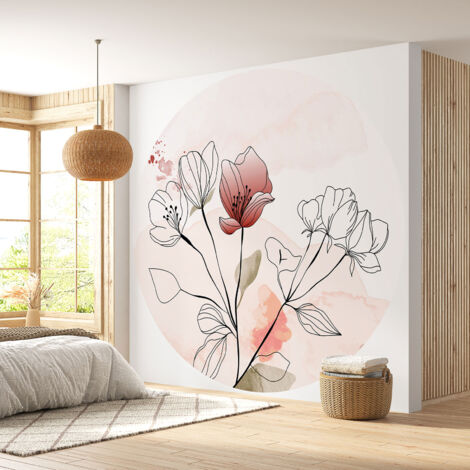 Papier peint rond / cercle - Fleurs - Diamètre 30 cm