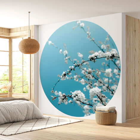 Papier peint rond / cercle - Fleurs - Diamètre 30 cm