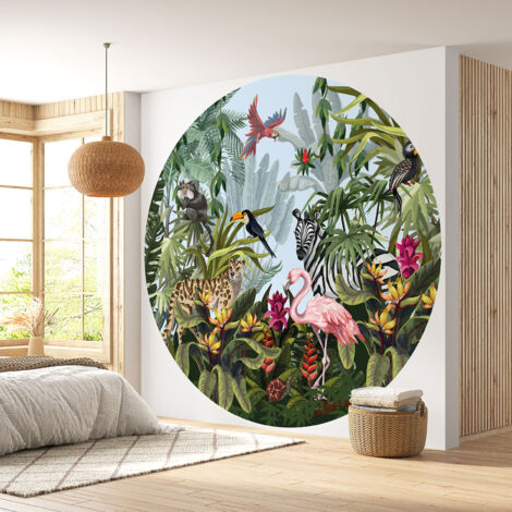 Papier peint rond / cercle - Jungle Animaux - Diamètre 30 cm
