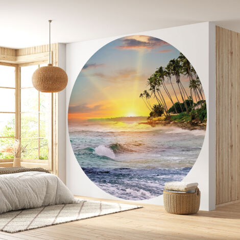 Papier peint rond / cercle - Mer couché de soleil - Diamètre 50 cm