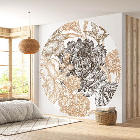Papier peint rond / cercle - Motif floral - Diamètre 110 cm