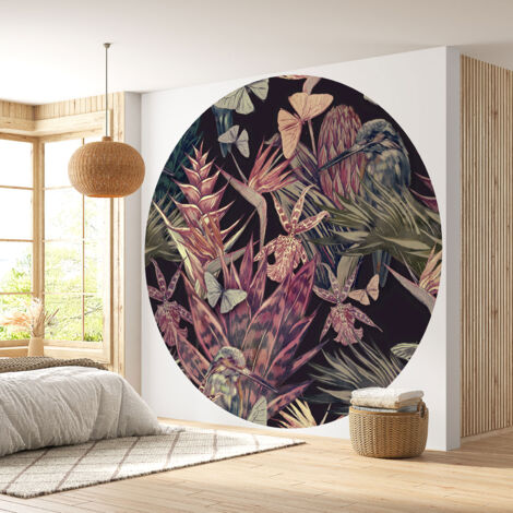 Papier peint rond / cercle - Motif floral - Diamètre 240 cm en 4 Parties