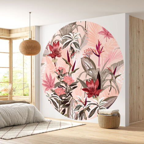 Papier peint rond / cercle - Motif floral - Diamètre 30 cm